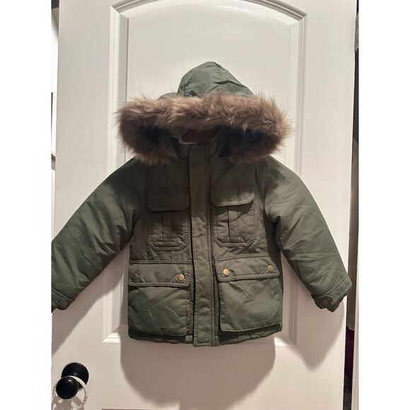 Carter's Army Green Puffer Unisex Parka Jacket w/ Faux Fur Size S/4 - Picture 1 of 12